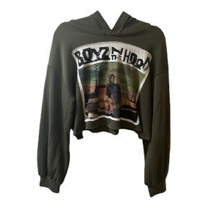 Ice Cube Boyz n the Hood Upcycled Graphic cropped raw hem Hoodie size small